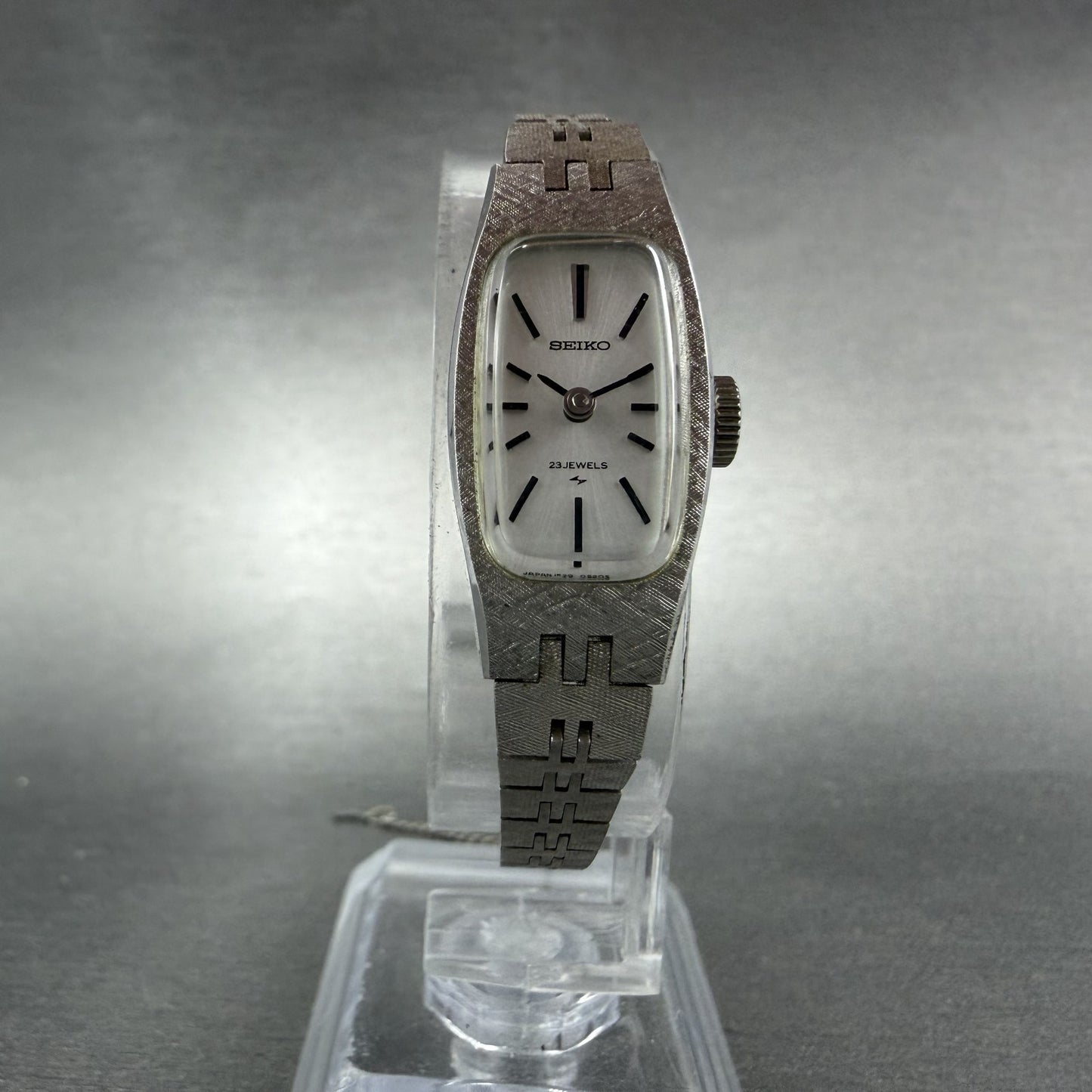 Seiko Watch Women 14mm Silver Dial Silver Tone Rectangle Manual Wind Runs5