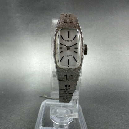Seiko Watch Women 14mm Silver Dial Silver Tone Rectangle Manual Wind Runs5