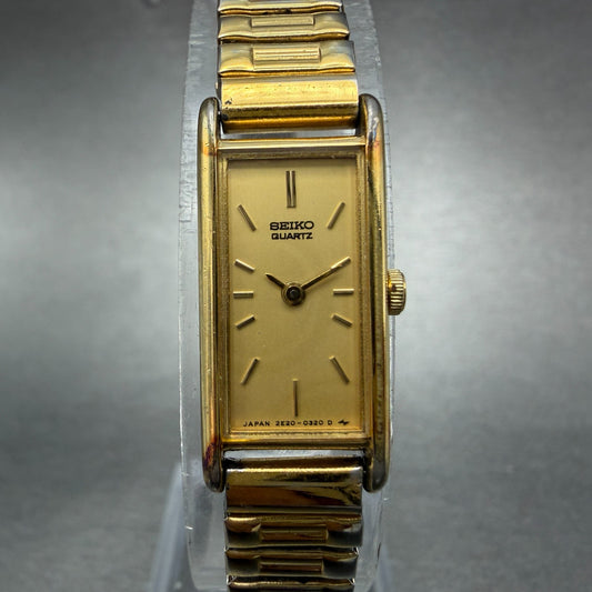 Seiko Tank Watch Women 12mm Champagne Dial Gold Tone 2E20-5239 New Battery H7640