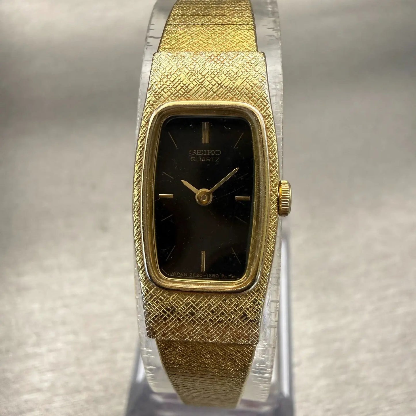 Seiko Watch Women 13mm Black Dial Gold Tone Rectangle 2E20-6139 New Battery VTG0