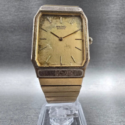 Seiko Watch Men 26mm Gold Dial Gold Rectangle 6530-5790 New Battery VTG5
