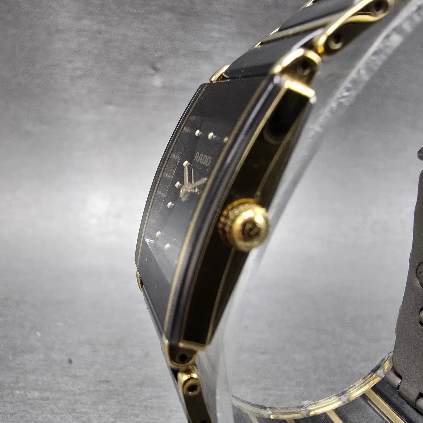 Rado Diastar Tank Watch Women 18mm Black Dial Black & Gold Tone 153.0383.3 Runs2