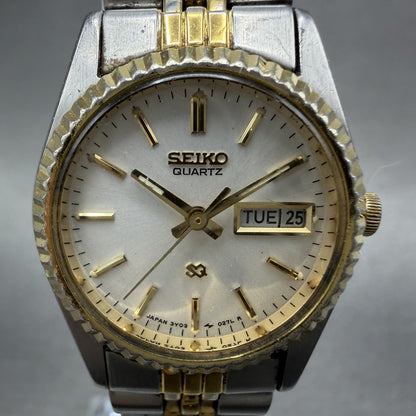 Seiko SQ Watch Women 24mm White Dial Two Tone Daydate 3y030169 New Battery iw201