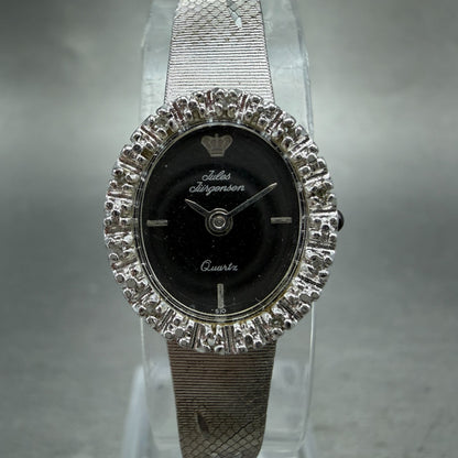 Jules Jurgenson Watch Women 14mm Black Dial Silver Tone Gem Bezel New Battery0