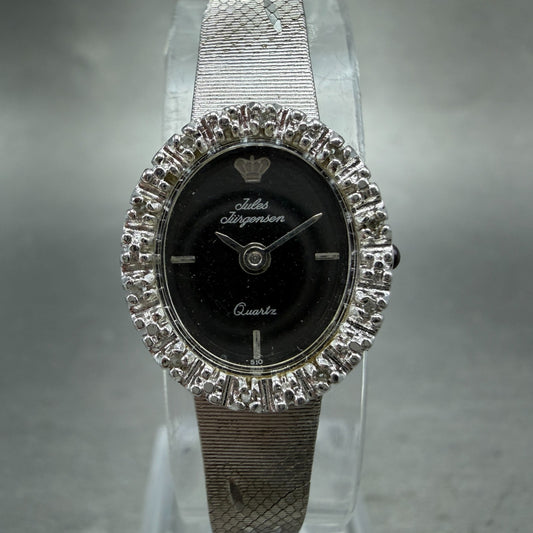 Jules Jurgenson Watch Women 14mm Black Dial Silver Tone Gem Bezel New Battery0