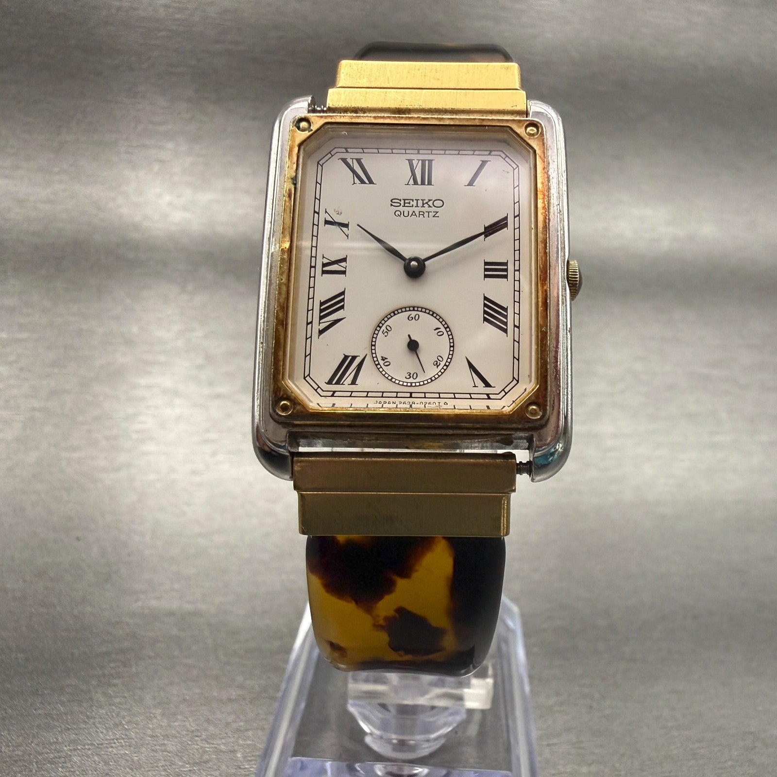 Seiko Tank Watch Men 27mm White Dial Two Tone Rectangle 2628-5070 New Battery5