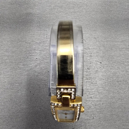 Citizen Eco-Drive Tank Watch Women 14mm White Dial Gold Tone Gemmed Bangle Works4
