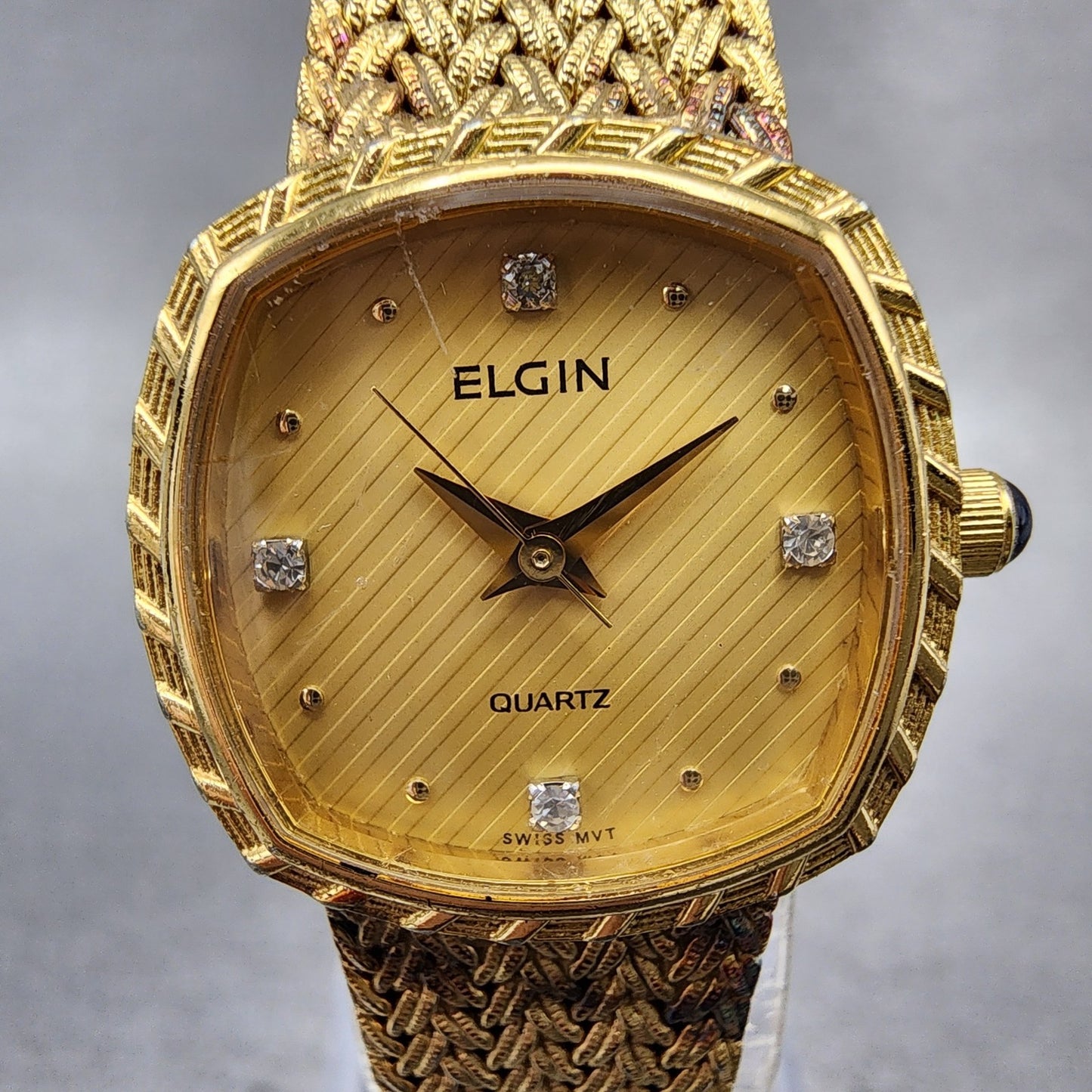Elgin Watch Women 22mm Gold Dial Gold Tone Rectangle FK267 New Battery VTG1