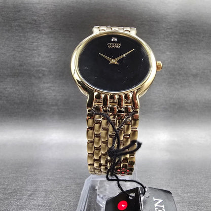 Citizen Watch Men 32mm Black Dial Gold Tone Round 1020-S54562 New Battery NOS5