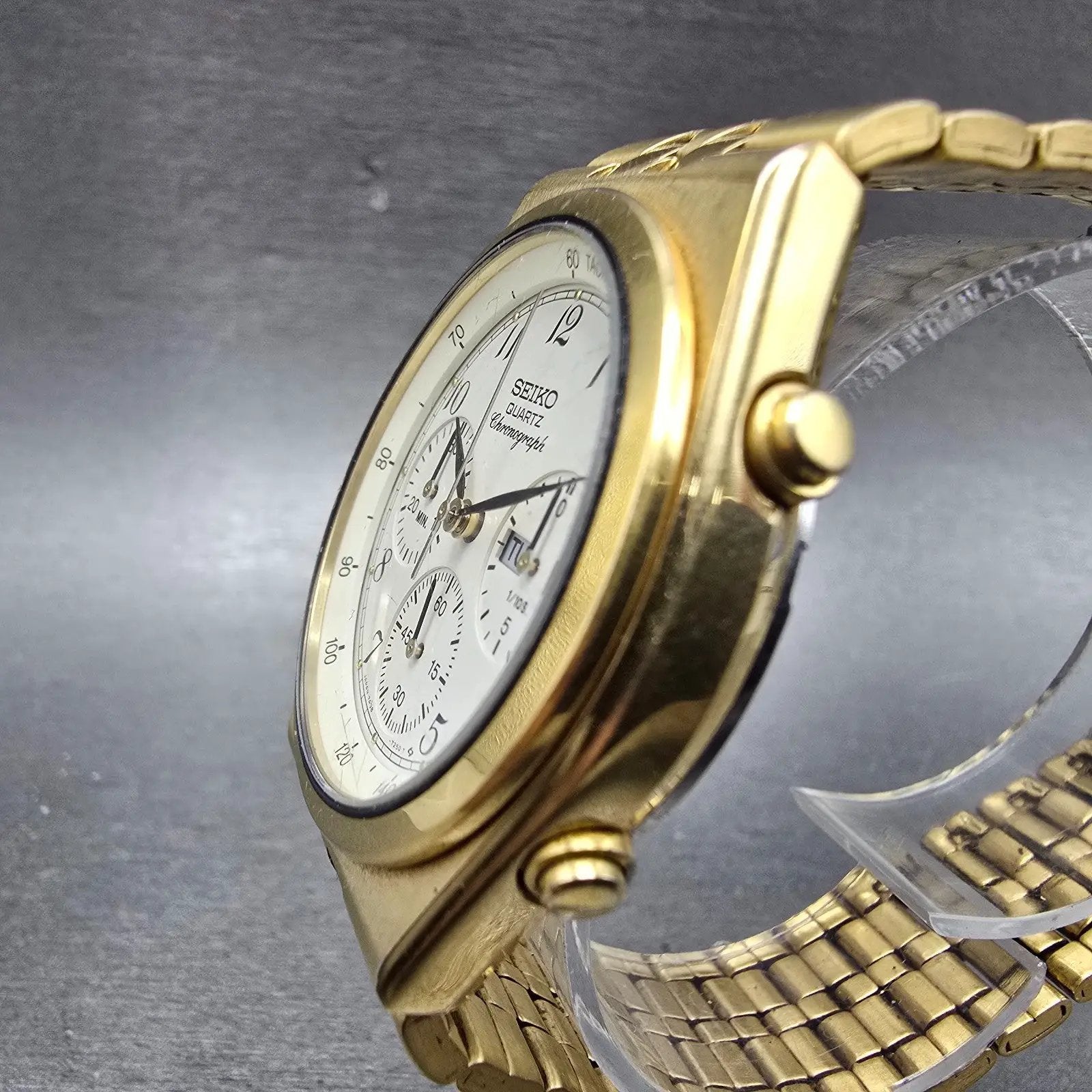 Seiko Chronograph Watch Men 38mm Cream Dial Gold Tone Daydate READ!! New Battery2
