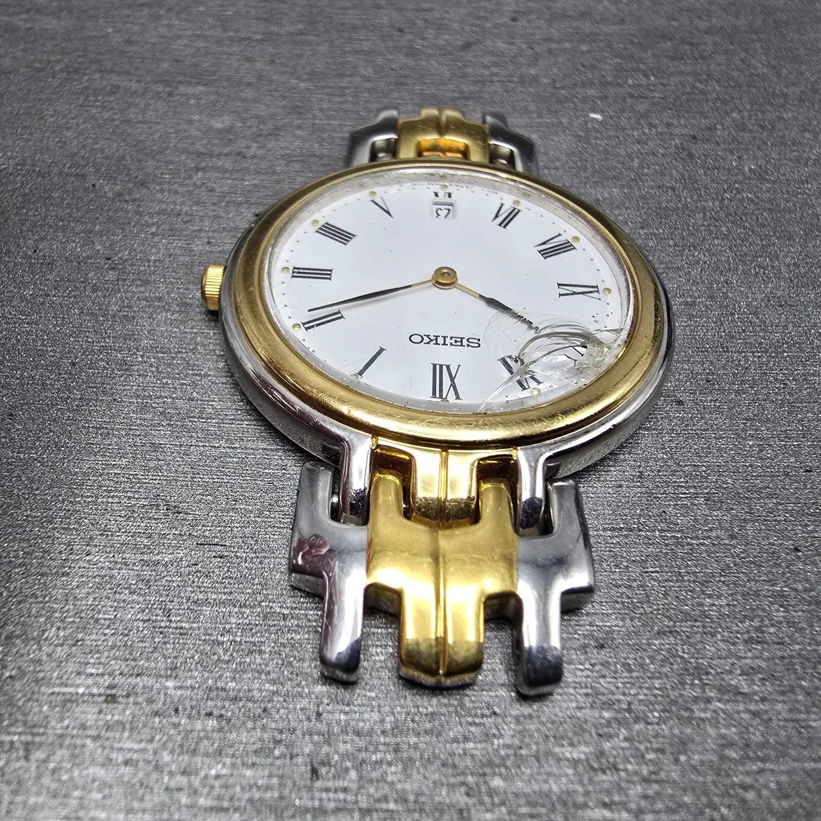 Seiko Watch Men 34mm White Dial Two Tone Date Round READ!! 7N39-7029 New Battery4