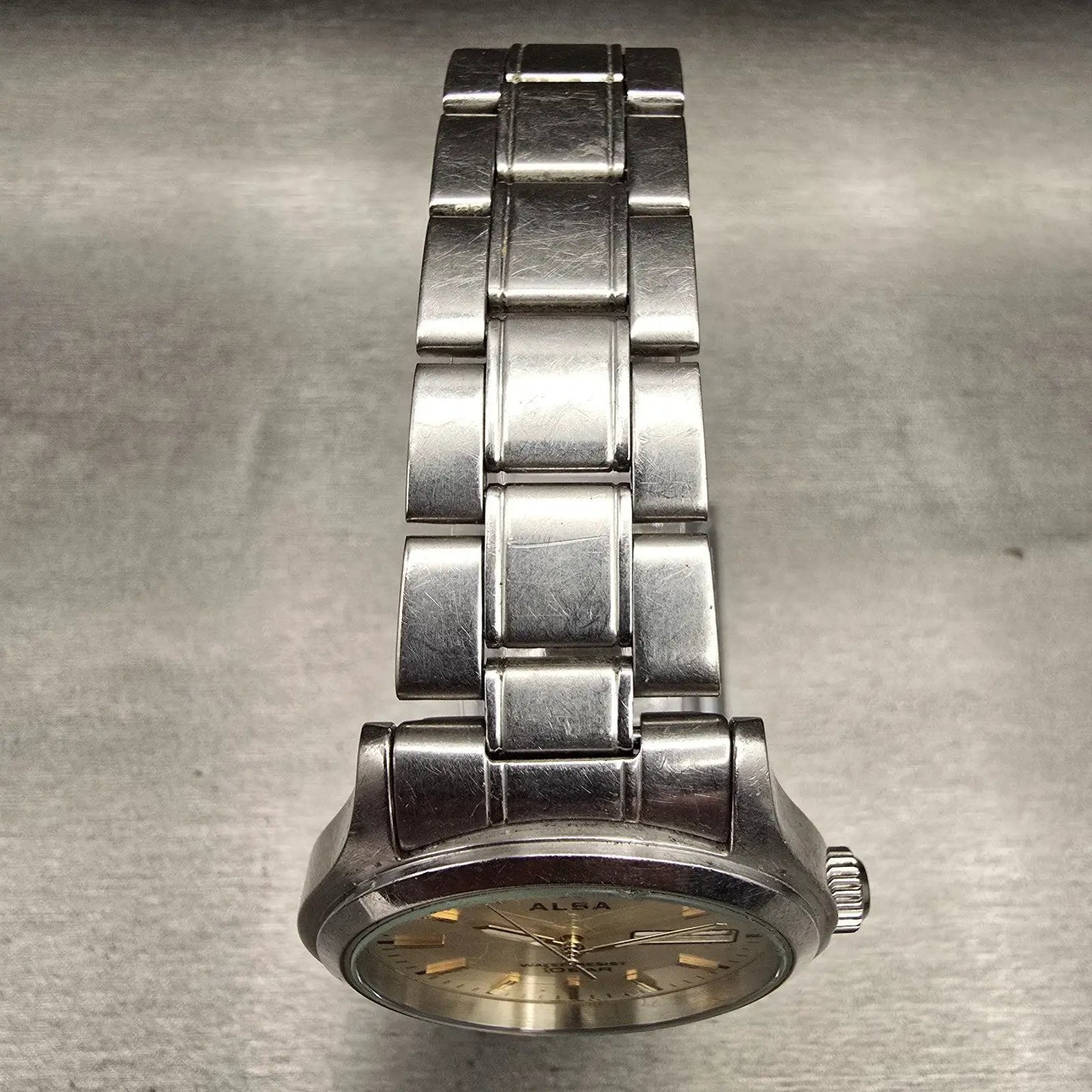 Seiko Alba Watch Men 38mm Champagne Dial Silver Tone Daydate 7N43-0BA0 New Batt4
