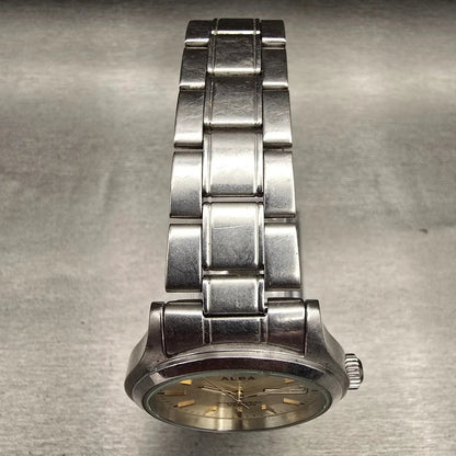 Seiko Alba Watch Men 38mm Champagne Dial Silver Tone Daydate 7N43-0BA0 New Batt4
