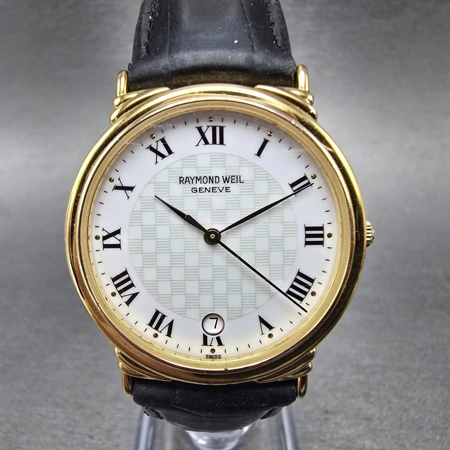 Raymond Weil Watch Men 32mm White Dial Gold Tone Date Round 5531 New Battery0