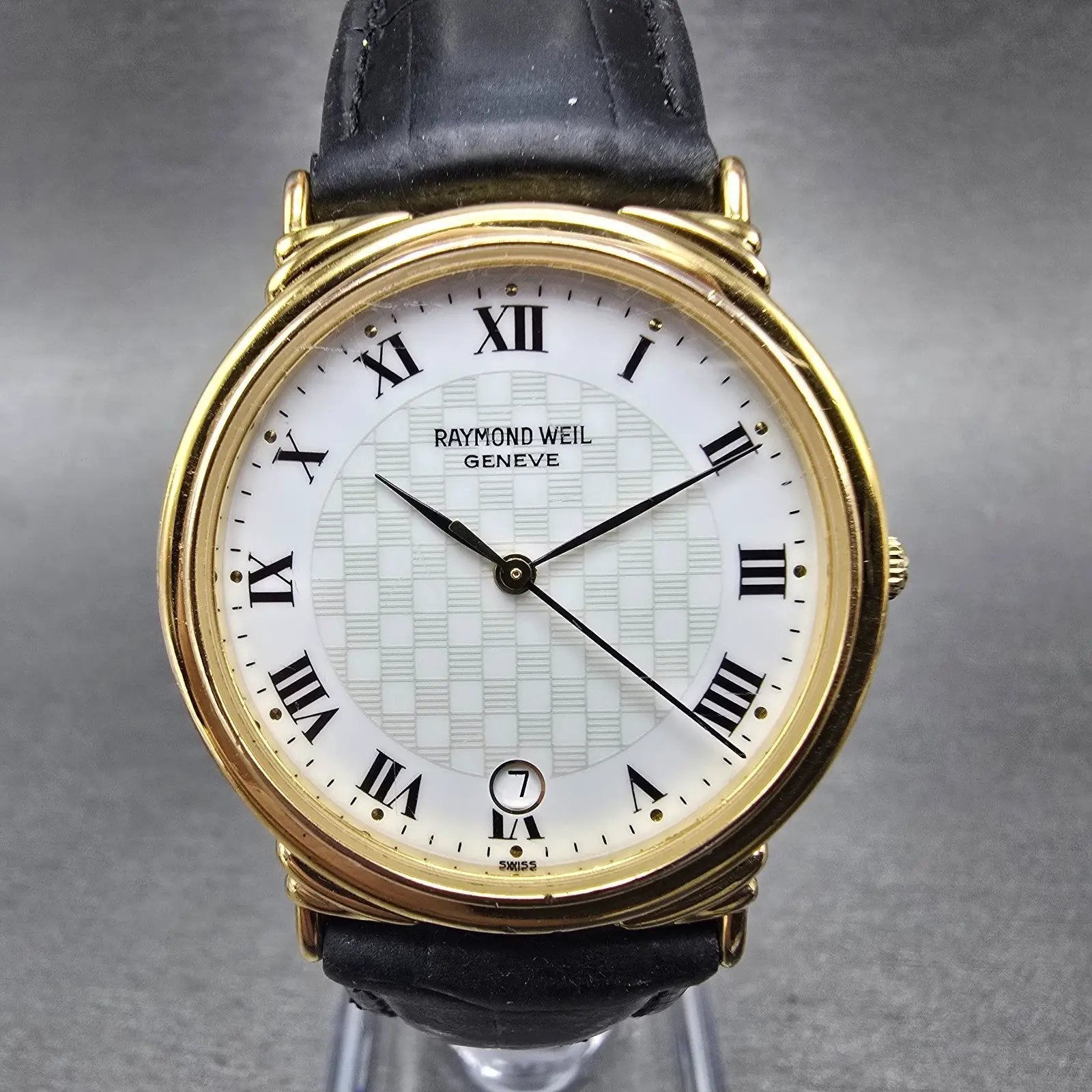 Raymond Weil Watch Men 32mm White Dial Gold Tone Date Round 5531 New Battery0