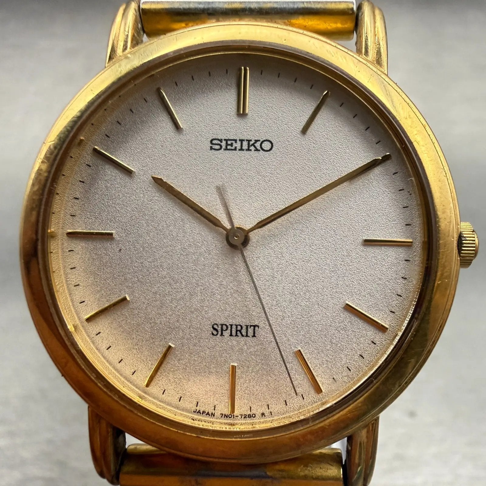 Seiko Watch Men 33mm White Dial Gold Tone Round 7N01-7080 New Battery Vintage1