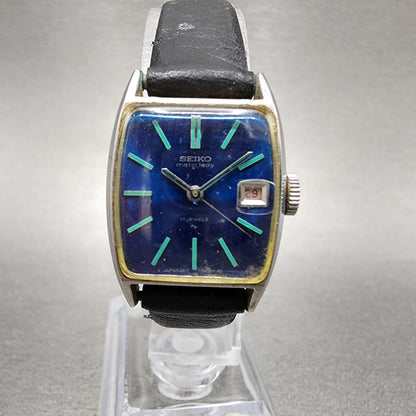 Seiko Matic Lady Tank Watch Women 20mm Blue Dial Steel Date 25173211 PARTS0