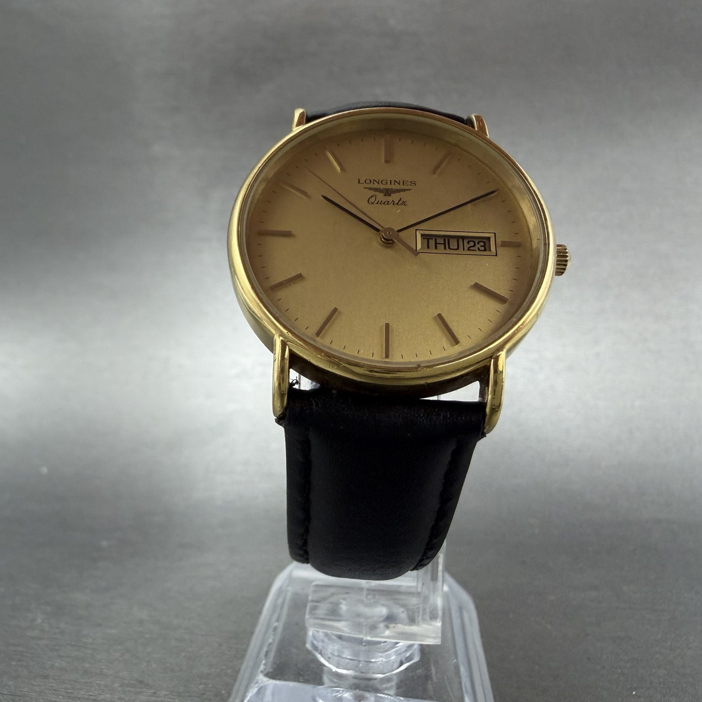 Longines Watch Men 33mm Gold Dial Gold Tone Daydate Round 114 7250 New Battery5