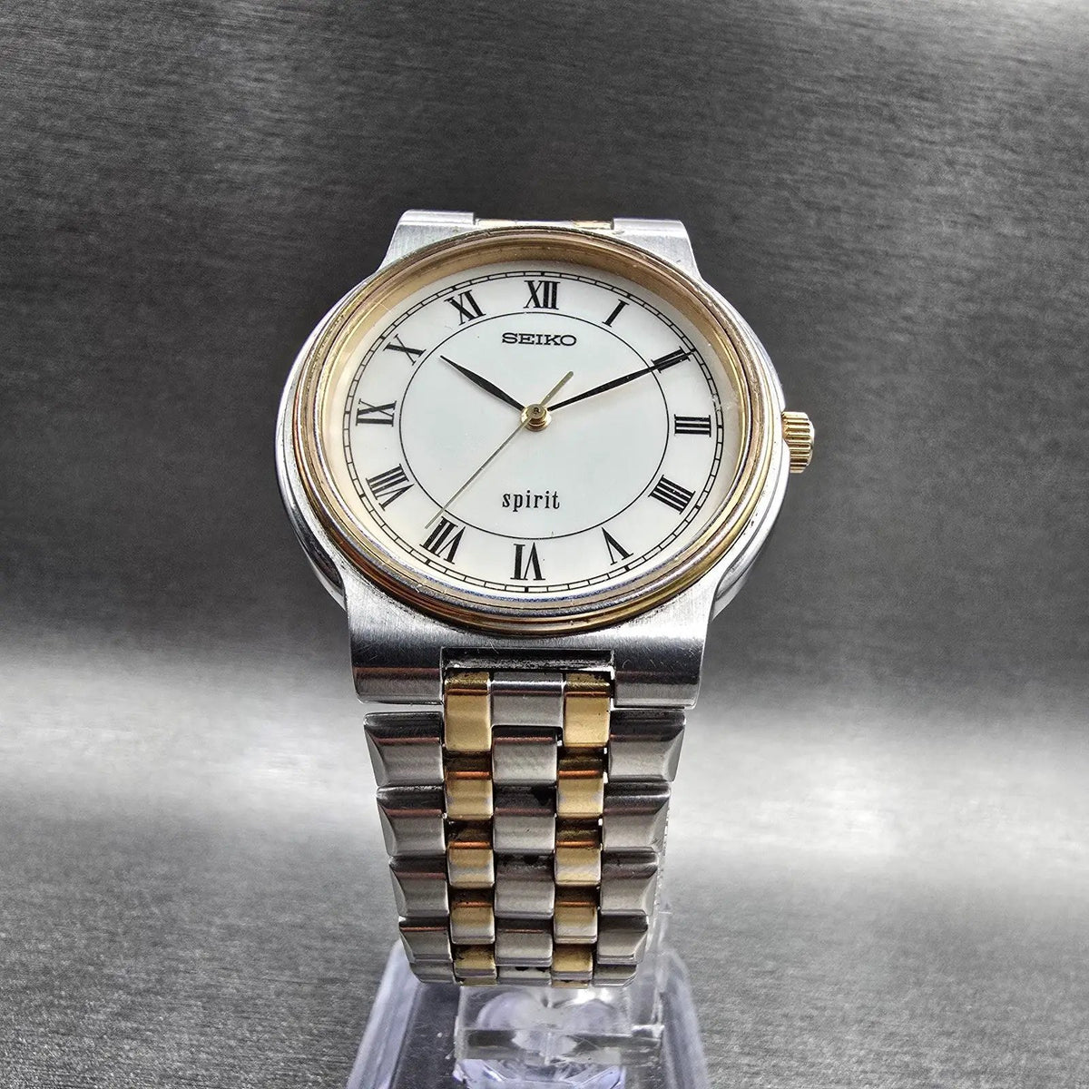 Seiko Spirit Watch Men 33mm White Dial Two Tone Round 5P31-6A50 New Battery JDM5