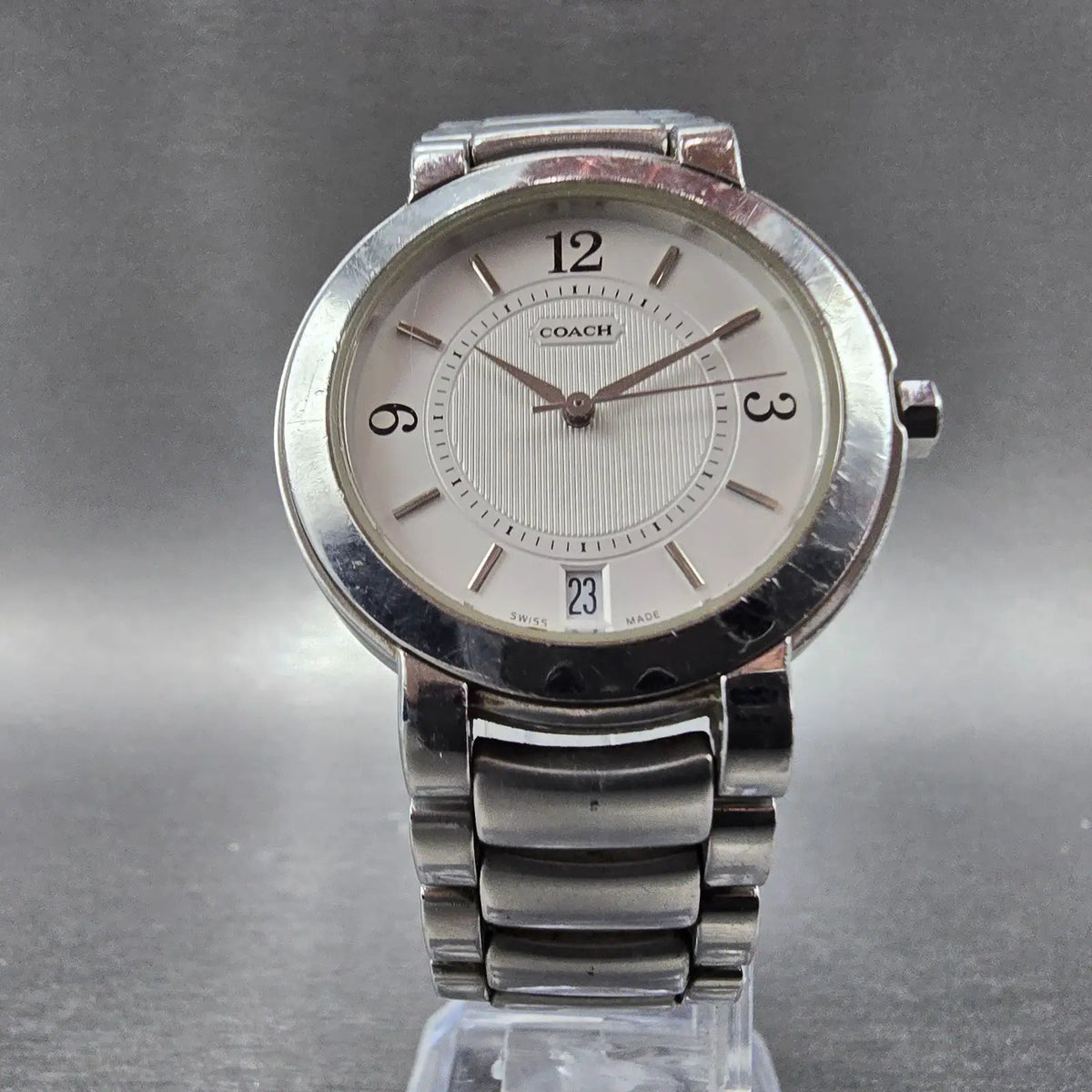 Coach Watch Men 34mm White Dial Silver Tone Date Round W516 New Battery5