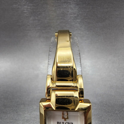 Bulova Tank Watch Women 18mm MOP Dial Gold Tone Diamond Accents New Battery4