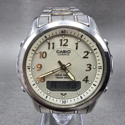 Casio Lineage LCW-100 Watch Men 40mm Cream Dial Steel Alarm Chrono Solar Runs0
