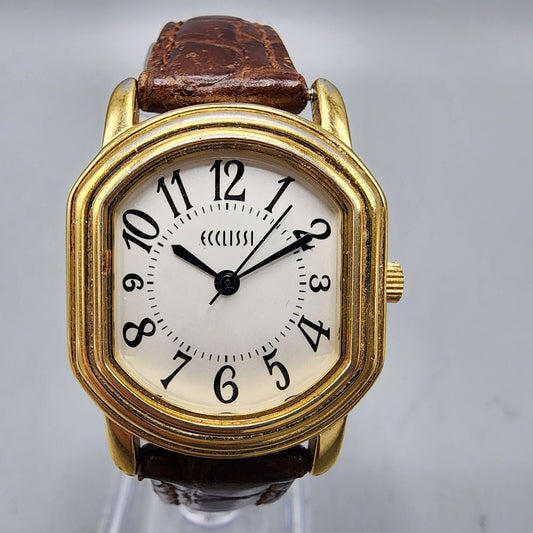 Ecclissi Watch Women 26mm White Dial Gold Tone Ellipse Case New Battery