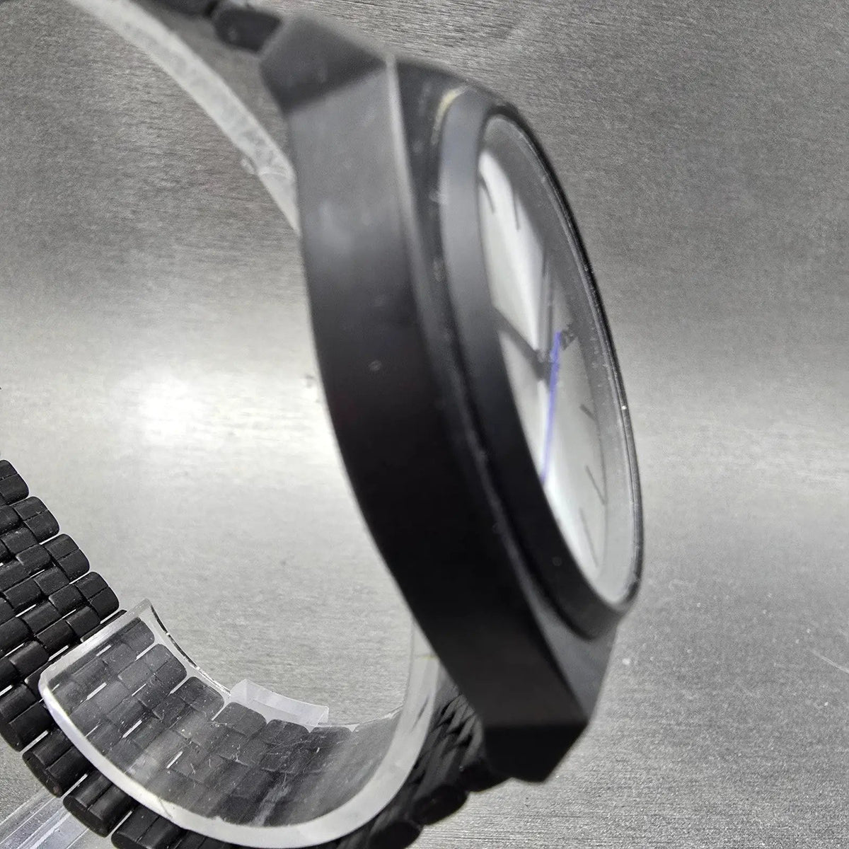 Nixon Time Teller Watch Men 37mm Silver Dial Black Round Bracelet New Battery3