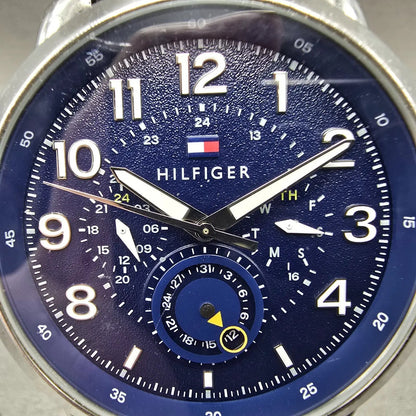 Tommy Hilfiger Briggs Watch Men 46mm Blue Dial Steel Daydate Round New Battery1