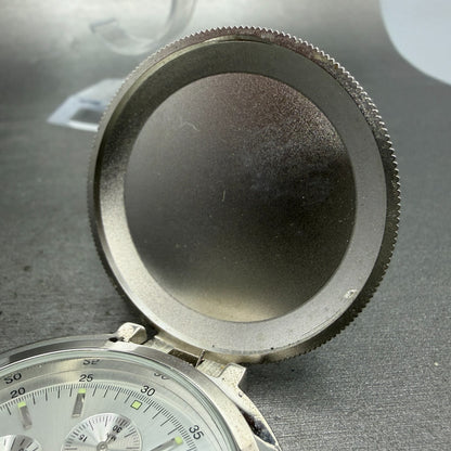Zippo Pocket Watch Men 49mm Silver Dial Steel Chronograph Round New Battery5