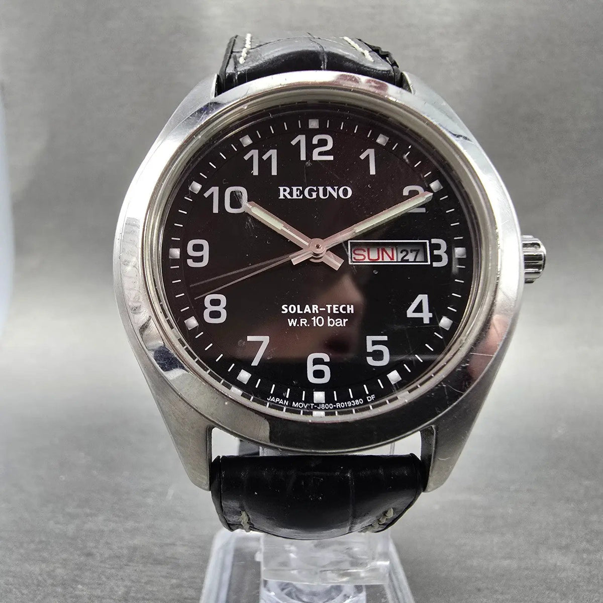 Citizen Reguno Solar Watch Men 40mm Black Dial Steel Daydate J800-R006185 Runs5