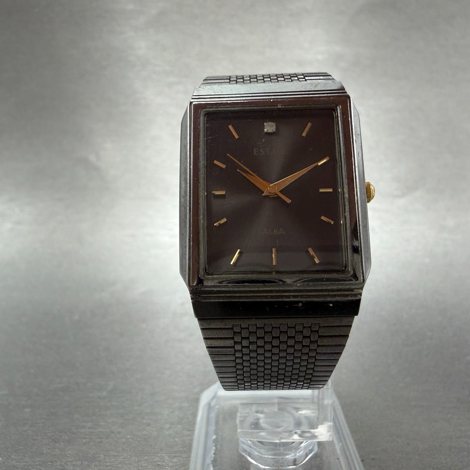 ALBA Estate Tank Watch Men Black Dial Black Tone Rectangle V701-5000 New Battery5