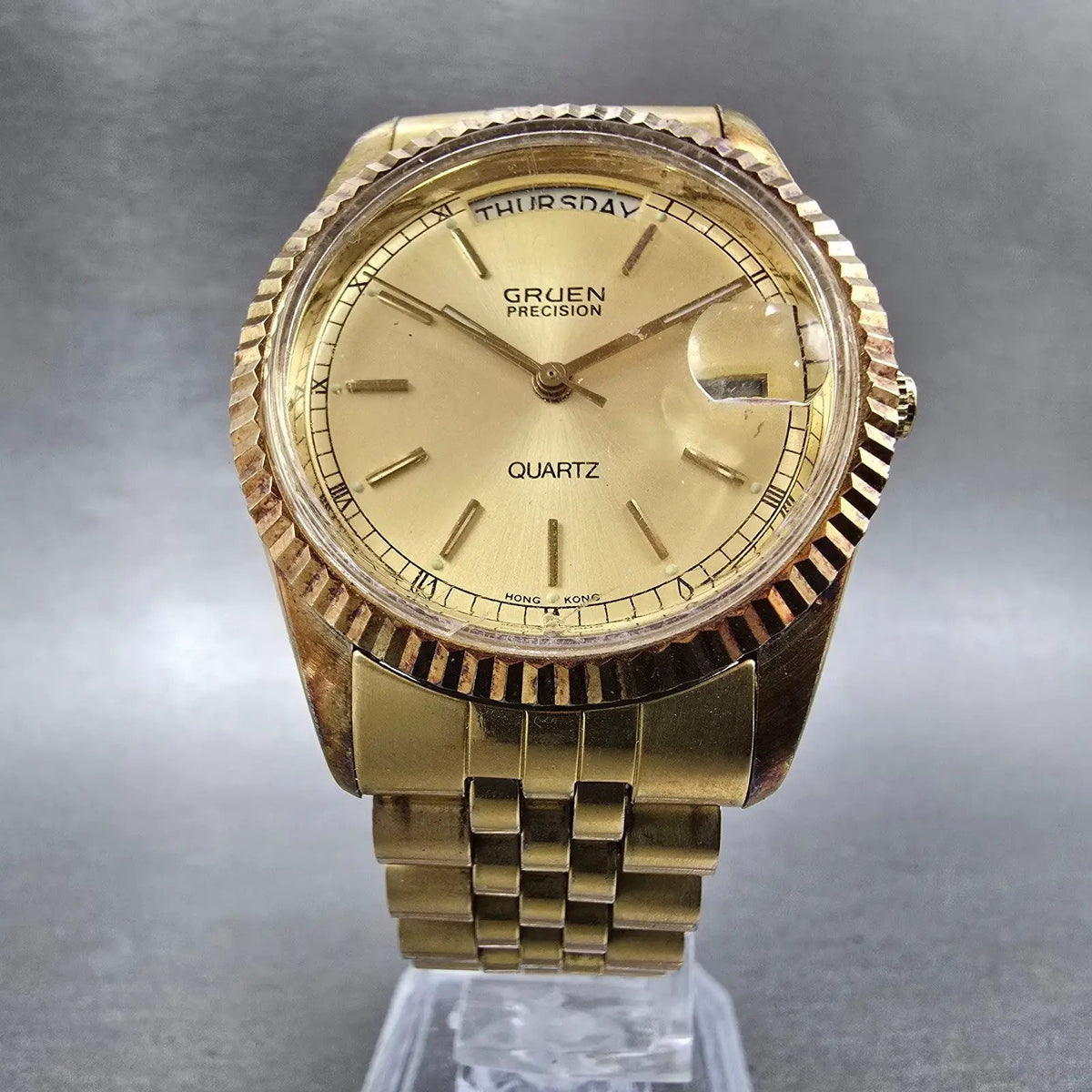 Gruen President Watch Men 36mm Champagne Dial Gold Tone Daydate Round PARTS VTG7