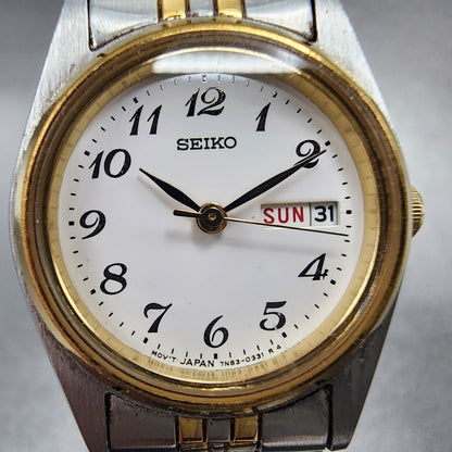 Seiko Watch Women 24mm White Dial Two Tone Daydate Round 7N830011 New Battery1