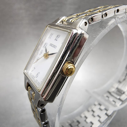 Seiko Watch Women 16mm White Dial Two Tone Rectangle 1N010FH0 New Battery2