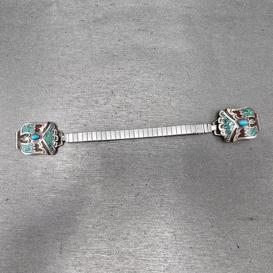 Navajo Silver Watch Band Tips 11mm Coral Turquoise Vintage Bird Design Women0