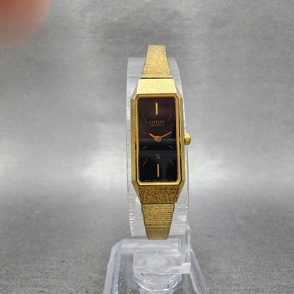 Citizen CQ Tank Watch Women 13mm Black Dial Gold Tone 2250223373 New Battery5