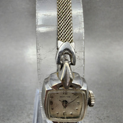 Hamilton Watch Women 14mm White Dial 10K White Gold Plated Manual Wind Runs4