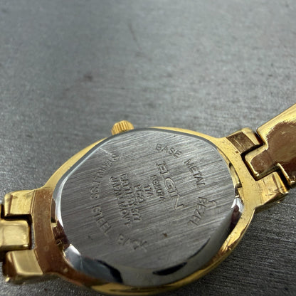 Elgin Watch Women 18mm MOP Dial Gold Tone Oval EG8074 Diamond New Battery GT769
