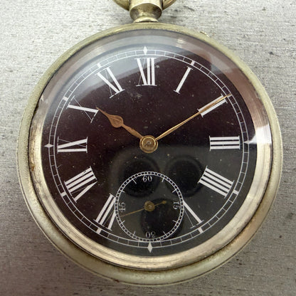 Longines Pocket Watch 49mm Black Dial Silver Case Round Manual Wind Runs VTG1