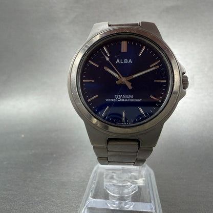 Seiko Alba Watch Men 35mm Blue Dial Titanium Round V501-0DN0 New Battery VTG5
