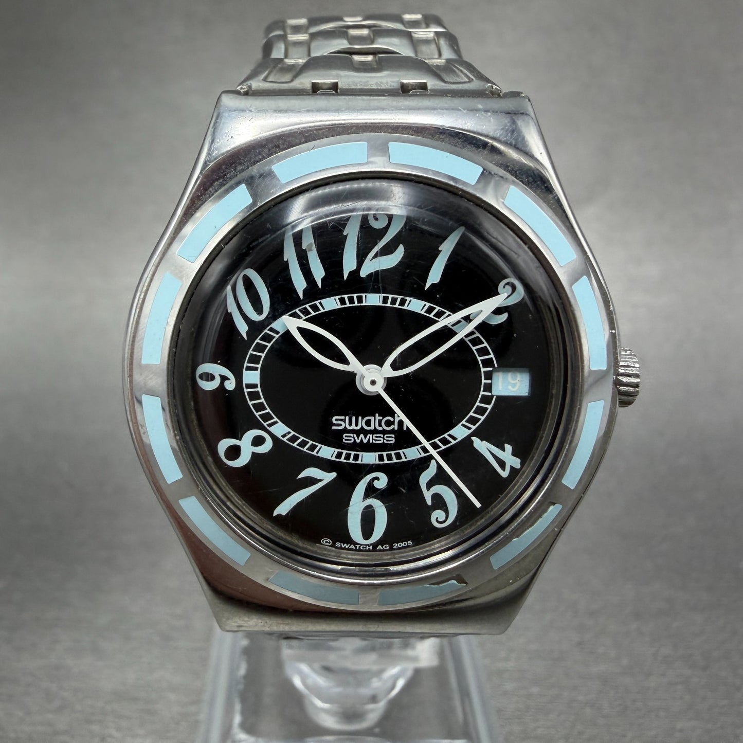 Swatch Irony Fresh Breath Watch Women 33mm Black Dial Steel Date SCK407 New batt0