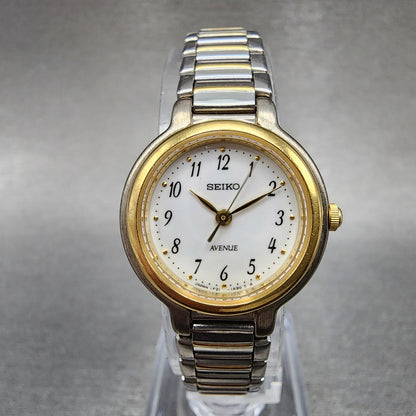 Seiko Avenue Watch Women 22mm White Dial Two Tone Round 1F21-0H60 New Battery