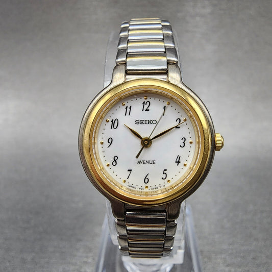 Seiko Avenue Watch Women 22mm White Dial Two Tone Round 1F21-0H60 New Battery