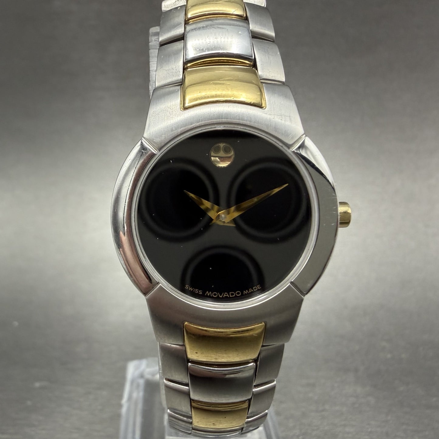 Movado Museum Watch Women 25mm Black Dial Two Tone Round 81 A1 1842 New BatteryA0