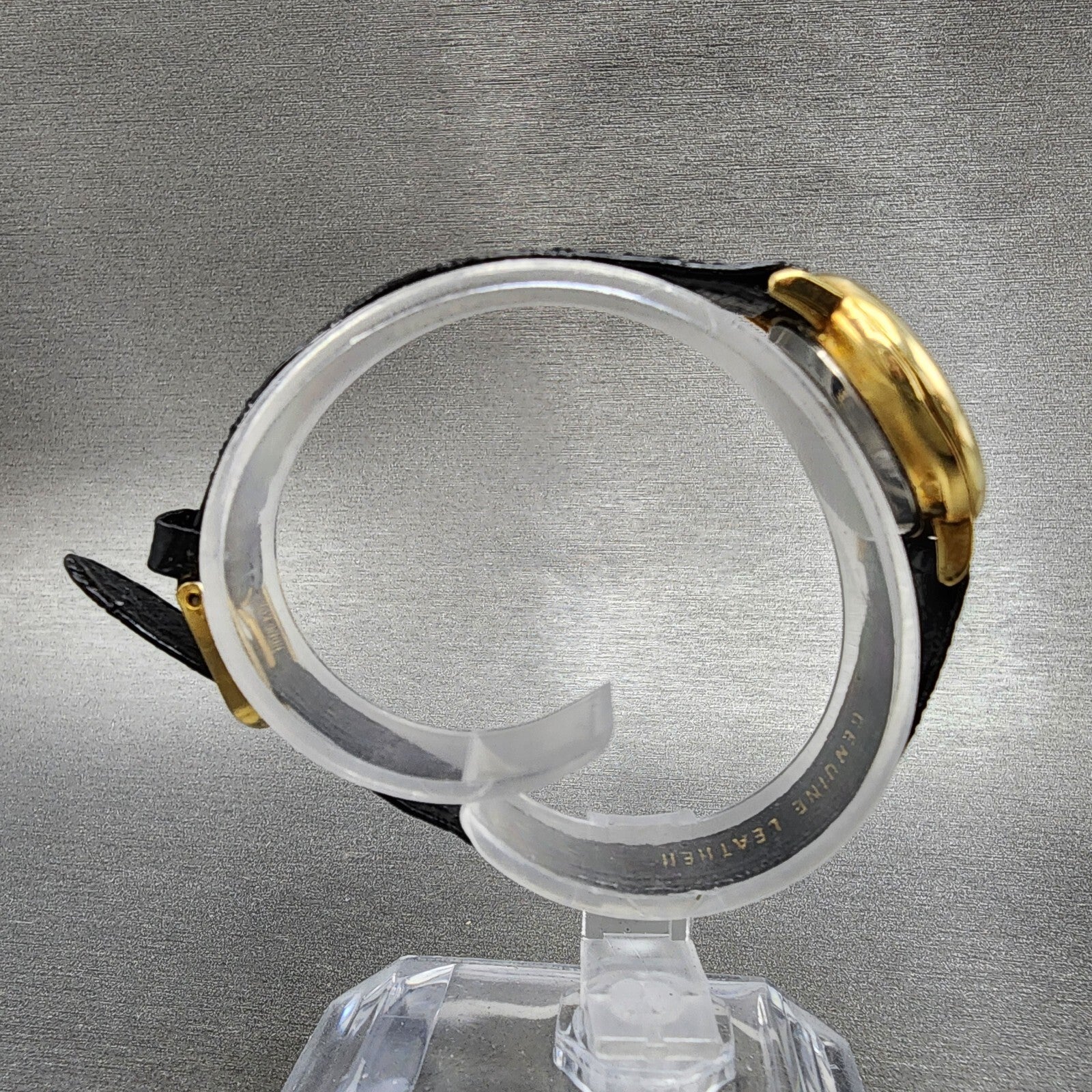 Benrus Watch Women 24mm Black Dial Gold Tone Round Diamond Accents New Battery8
