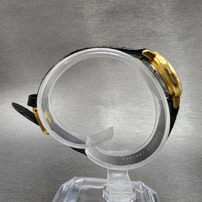 Benrus Watch Women 24mm Black Dial Gold Tone Round Diamond Accents New Battery8