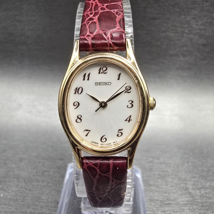Seiko Watch Women 20mm White Dial Gold Tone Oval 1N01-0AW0 New Battery Vintage0
