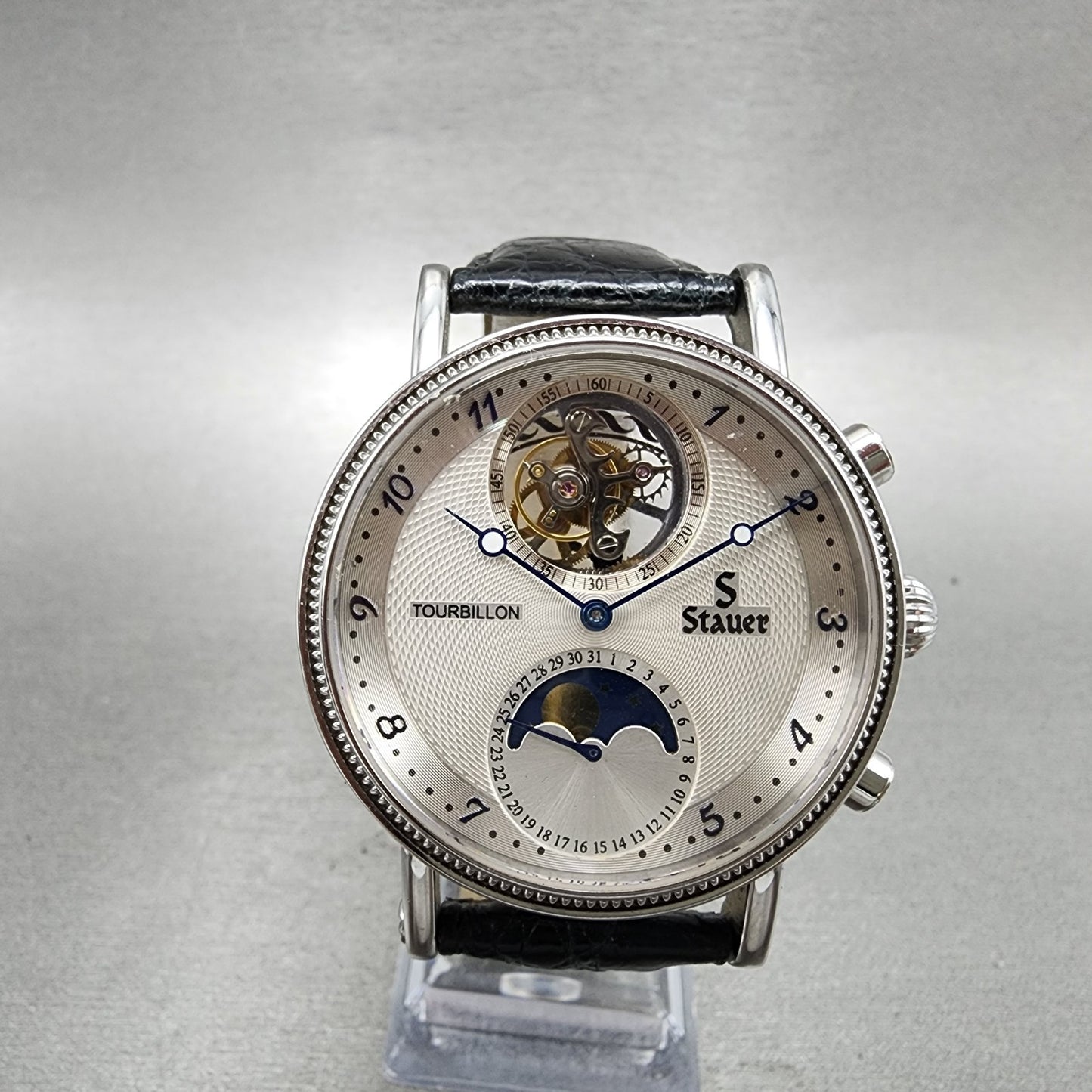 Stauer Tourbillon Watch Men 43mm White Dial Silver Tone Moonphase 0341 PARTS0
