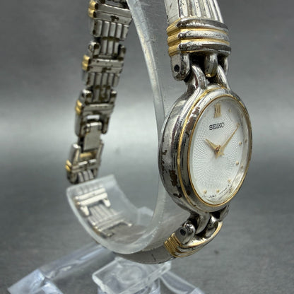 Seiko Watch Women 21mm White Dial Two Tone Round V400-1229 New Battery Vintage3